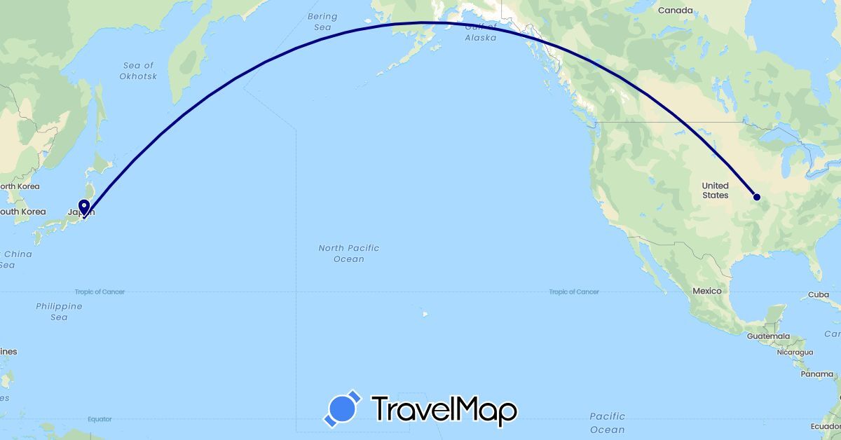 TravelMap itinerary: driving in Japan, United States (Asia, North America)